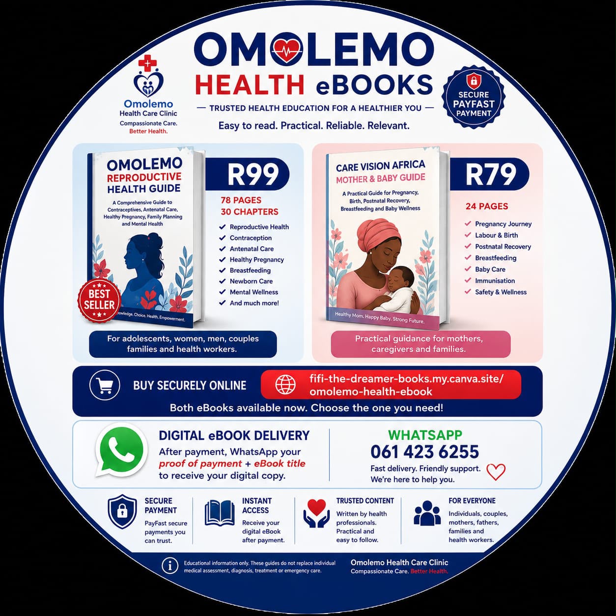 Omolemo Health eBooks — Reproductive Health Guide R99 and Care Vision Africa Mother & Baby Guide R79